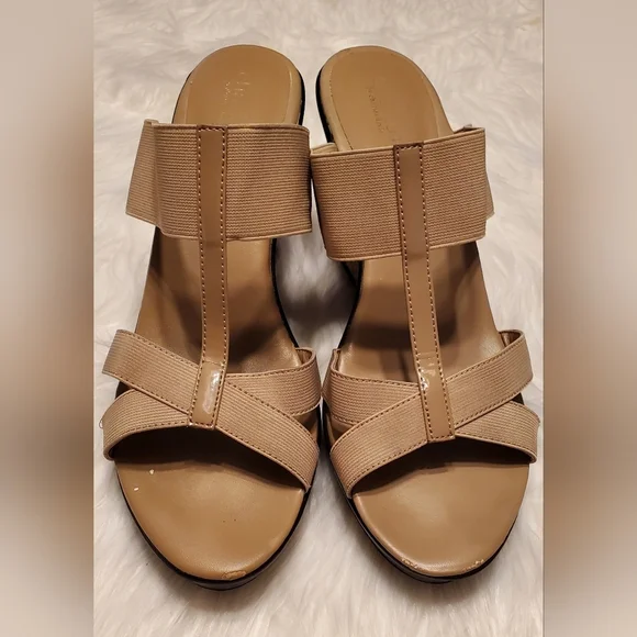 Charles By Charles David Camel Platform Wedge Open Toe Slip On Sandals Size 10 - Picture 2 of 5